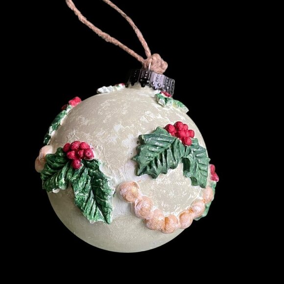 Handmade Acrylic and Clay Christmas Holly Ornament One of a Kind - Picture 9 of 9